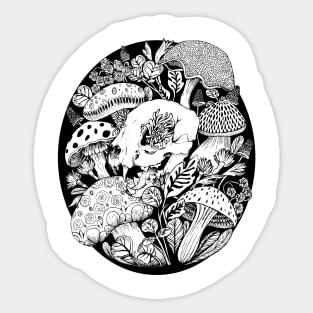 Mushroom Forest Skull - Black Linework Sticker